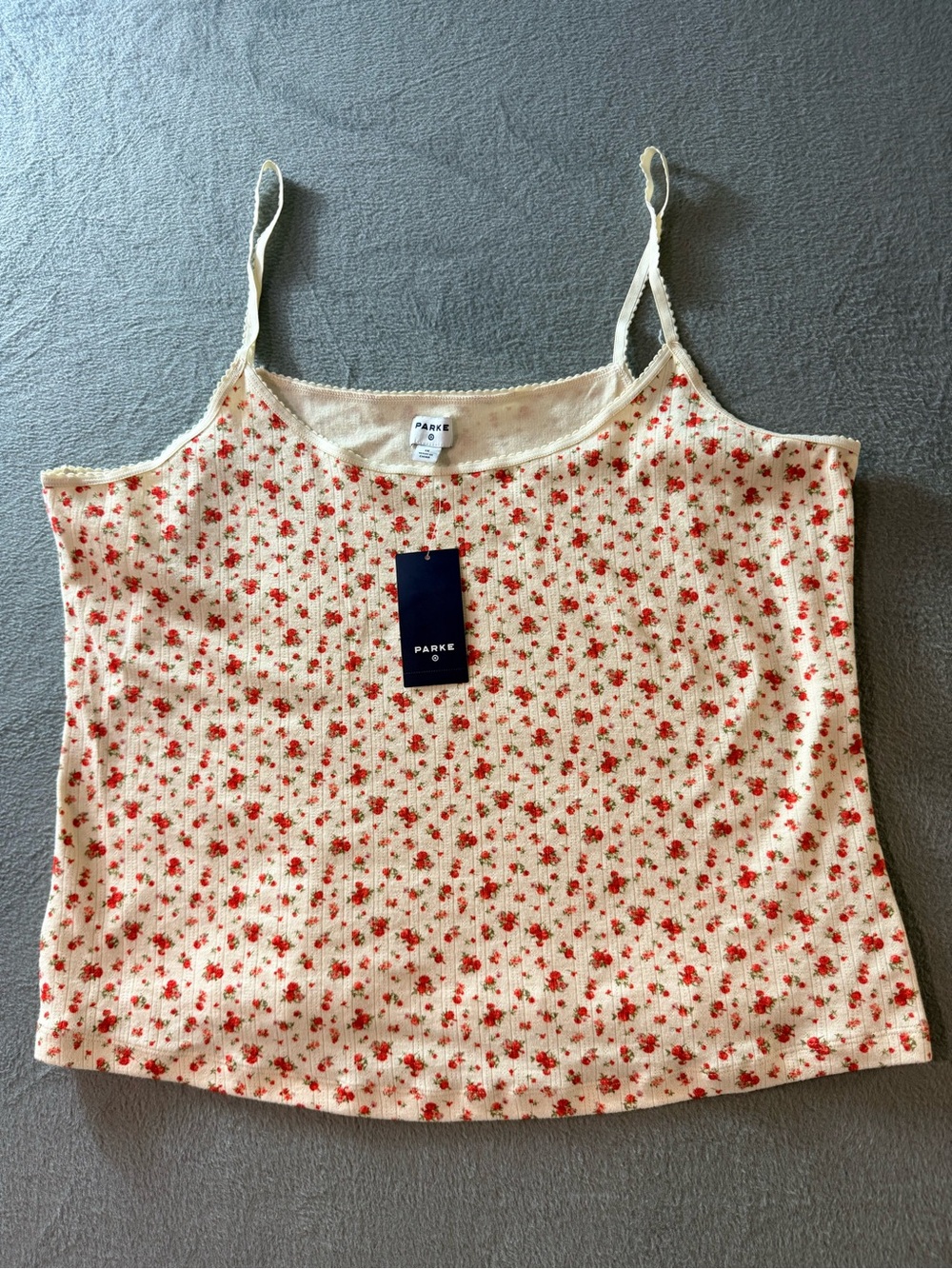 Parke x Target - Cream Floral Ribbed Cami with Red Rose Print